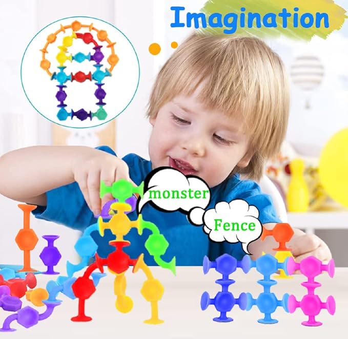 100pcs Suction Bath Toys for Kids, Easter Stocking Stuffers Silicone Construction Building Blocks Montessori Sensory Toy for 3 4 5 6 7 8 Years Old Toddlers Boys Girls with Egg Storage