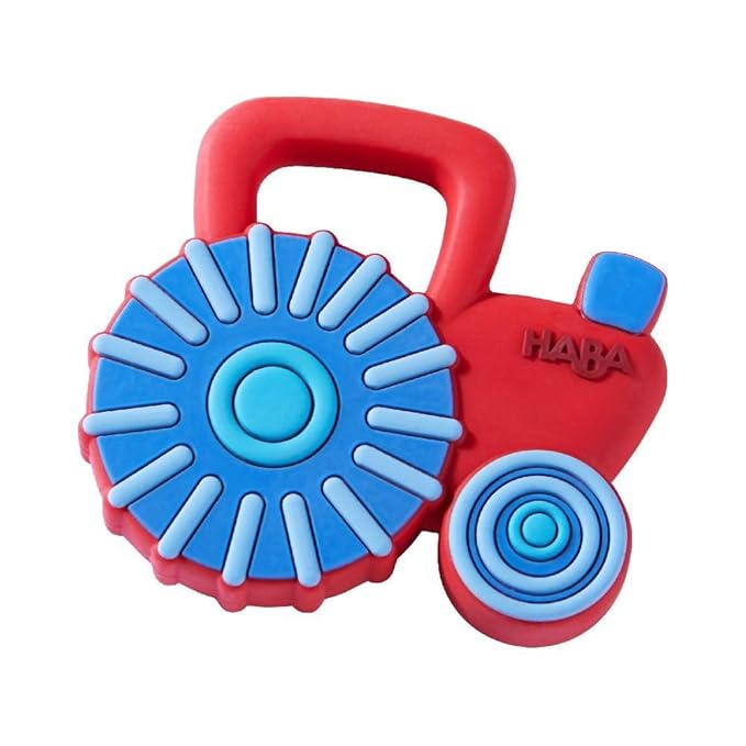 HABA Tractor Silicone Teethers for Babies 6-18 Months - Farm Themed Silicone Teether Ring and Tractor Grasping Toy for Safe Sensory Development - Dishwasher Safe Baby Essentials