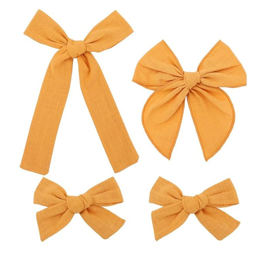 3 Styles Hair Bow Clips for Little Girls Toddler Baby Mom Women Hair Barrettes Accessories 4 Pcs Cotton Linen Bows Yellow Gold