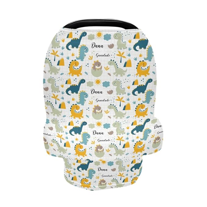 Customized Dinosaur Baby Car Seat Covers for Boys, Personalized Baby Carseat Cover with Name, Breathable Nursing Cover Breastfeeding Scarf, Multi-Use Stroller Canopy for Newborn Infants