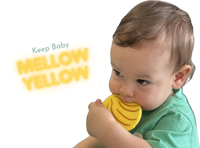 Mexican Baby Teether, Silicone Teething Toy for Teeth Relief, Soothing Grip for 6+ Months, BPA-Free (Yellow Concha)