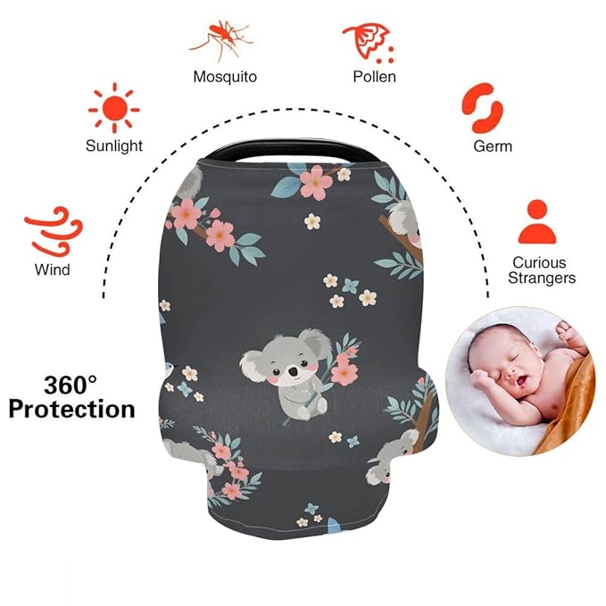 Koala Nursing Cover Breastfeeding Scarf, Cute Cartoon Koala Car Seat Covers for Babies Infant, Stroller Cover, Carseat Canopy for Boys Girls