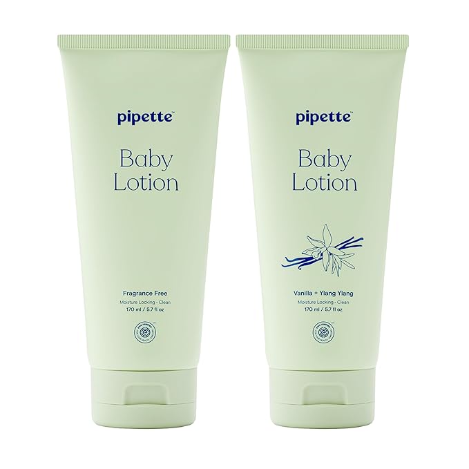 Pipette Baby Lotion Discovery Duo, Pack of 2, Includes Fragrance Free and Vanilla + Ylang Ylang Scents, Baby Lotion for Newborn, Sensitive Skin, and Kids, Non-Toxic, Hypoallergenic