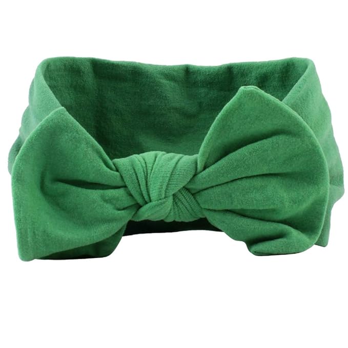 AKOAK 1 Pack Solid Color Skin-friendly Baby Headband Elastic Soft Nylon Headband Cute Baby Bow Headband (Green)