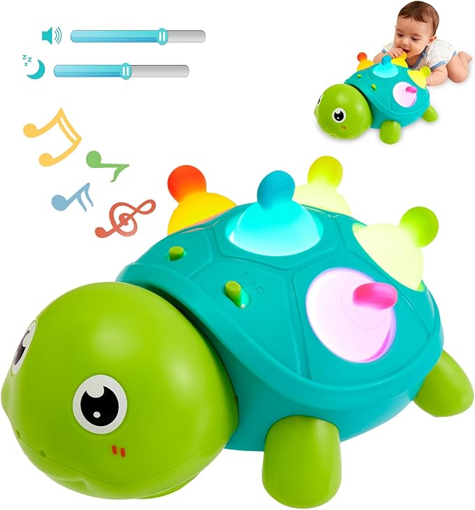 Baby Crawling Turtle Toy 6 9 12 18 Months, Infant Tummy Time Sensory Musical Teething Toys, Toddler Walking Learning Motor Skill Development for 1 2 3 Year Old Boy Girl Birthday Gift
