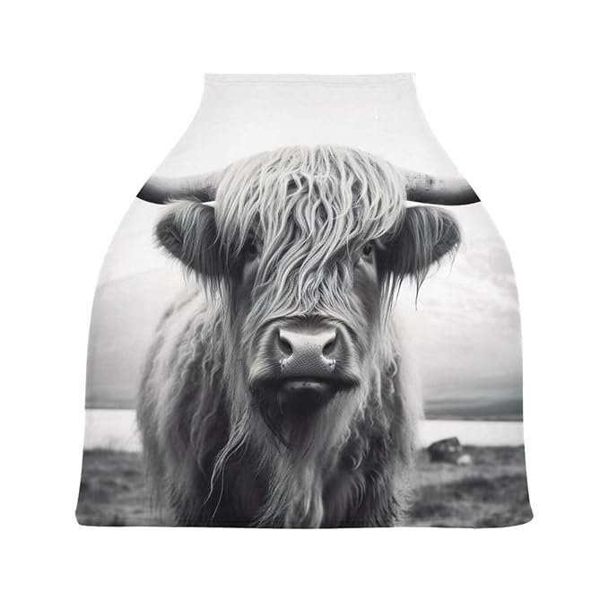 Baby Car Seat Covers Highland Cow Stretchy Breastfeeding Scarf Breathable Infant Carseat Canopy Nursing Covers Multi Use for Stroller High Chair Shopping Cart Boys and Girls