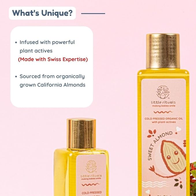 Little Rituals Sweet Almond Baby Massage Oil and Hair Oil, Cold Pressed, Certified Organic, Dermatologist Tested, 100 ML