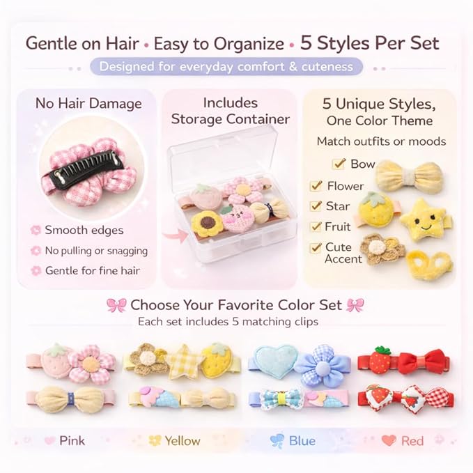 Baby Girl Hair Clips Non Slip for Thin to Thick Hair - No Damage Soft Barrettes for Newborn Infant Toddler - Cute Cartoon Hair Accessories Set (Coral)