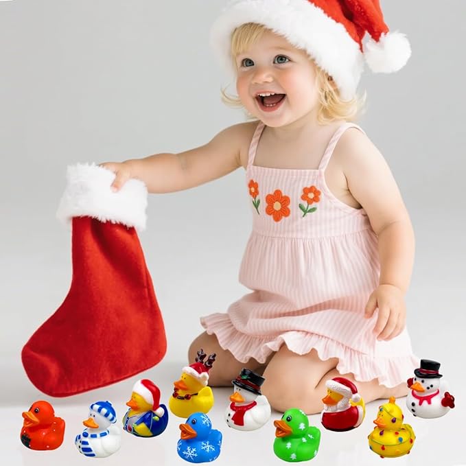 Anditoy 24 Pack Christmas Rubber Ducks Toys Bath Toys for Kids Toddlers Christmas Stocking Stuffers Party Favors Birthday Gifts