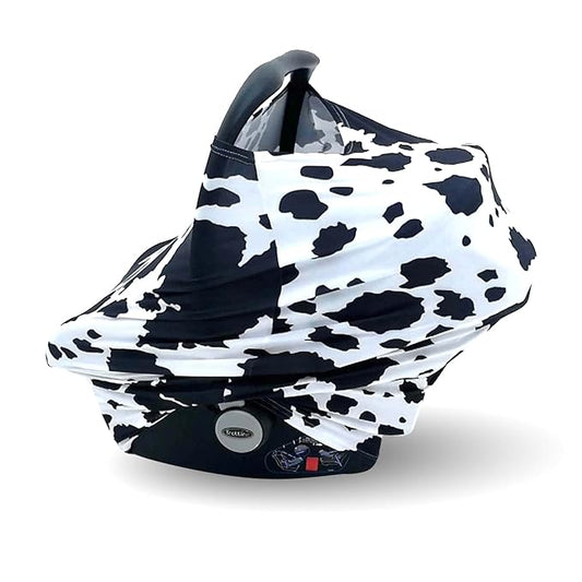Dear Baby Gear Car Seat Cover for Boys & Girls - Baby Carseat Canopy w/Snap Opening - Infant Seat Cover - Stroller & Nursing Covers - Newborn Carrier Canopy- 28x27x0.25" (Holstein Cow Stretch Fit)
