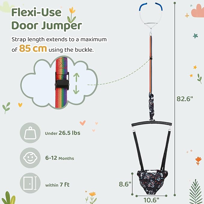 Slevoo Baby Jumper, Baby Doorway Jumper with Door Clamp Adjustable Strap, Fun Activity for 6-12 Months Baby Infant, Quiet Bear