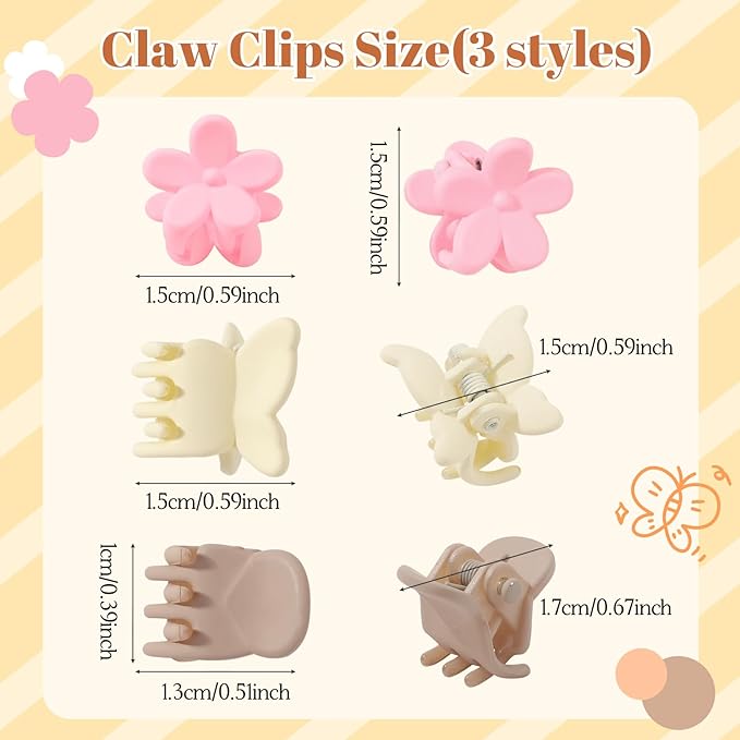 choicbaby 128pcs Baby Girls Hair Clips 3 Styles Mini Claw Clips Small Flower Butterfly Claw Jaw Hair Clips Hair Barrettes Accessories for Women Girls Kids Teens with Organizer Box