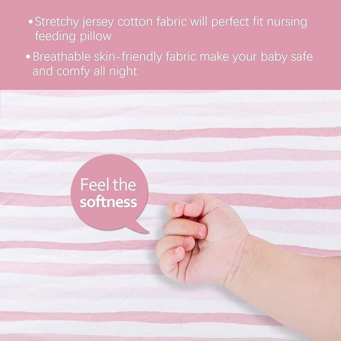 Square Playard/Playpen Fitted Sheets, Perfect for 36 X 36 Portable Playard, 2 Pack, 100% Jersey Knit Cotton Fitted Sheets, Mild Pink Stripes and Hearts Print for Baby Girls