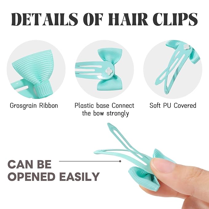 20PCS Hair Bows Clips for Toddler Girls, 2 Inch Grosgrain Ribbon Non Slip Metal Colorful Snap Hair Bows Barrettes for baby Women Girls Toddler Kids Teens (10 Colors)