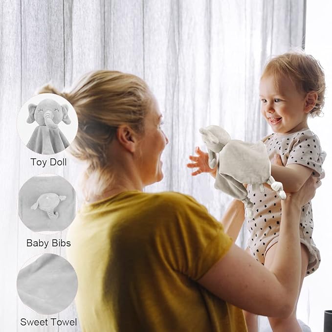 Vicloon Soft Elephant Security Blanket for Babies, Lovey Blanket Gifts for Newborn Boys and Girls, Lovie Newborn Blankie Baby Snuggle Toy Baby Elephant Stuffed Animal (Grey)