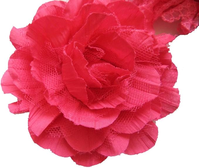 YYCRAFT 15pcs Hot Pink/Black Chiffon Lace Hair Flower for Girls Headband Baby Flowers Bows,Crafts,Party Decoration(2"-4")