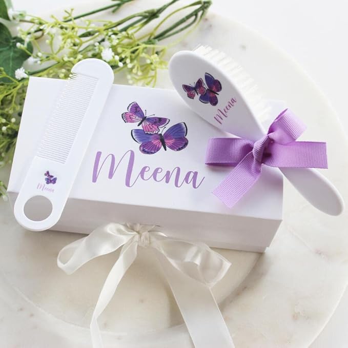 Personalized Baby Purple Butterfly Gift - Baby Brush & Comb Set - Toddler Girl Gifts Set - ECO Friendly Inks