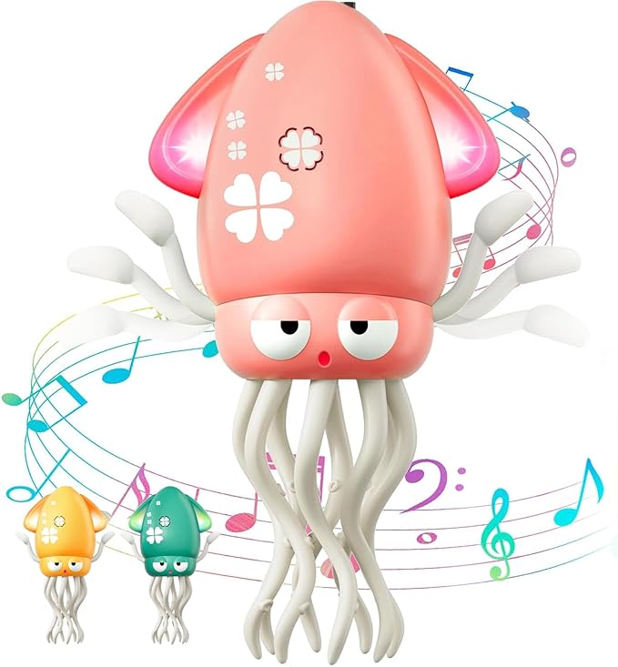 Electric Dancing Octopus Baby Toy, with Automatic Obstacle Avoidance Sensor, Upright & Crawling Modes, Rechargeable Magic Dancing Music Squid for Kids Ages 3-7, Fun Birthday Gift for Boys Girls (Red)