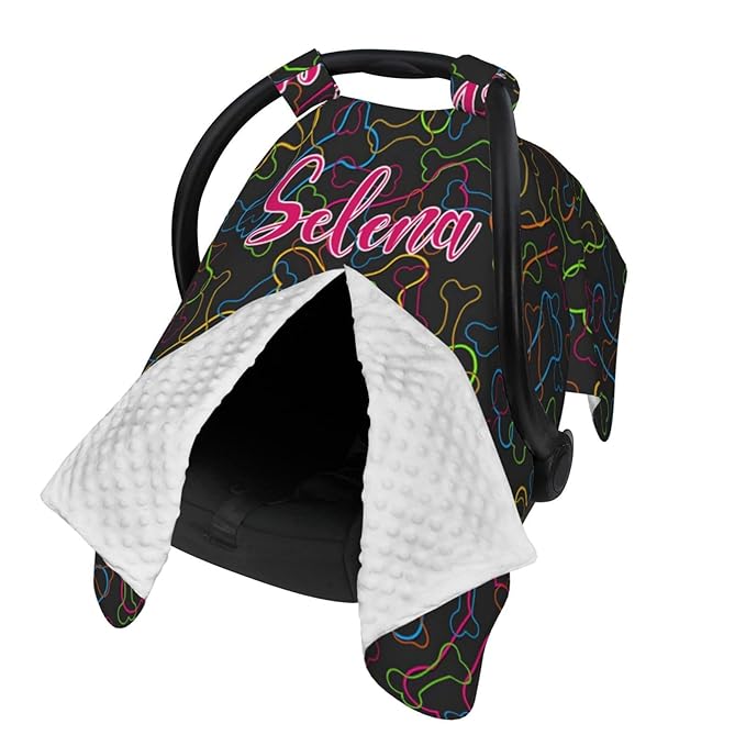 Custom Baby Car Seat Cover with Name – Personalized Dog Bone Nursing Cover, Infant Carseat Canopy, Shopping Cart Cover – Soft, Breathable & Warm – Ideal Shower Gift for Baby Girls & Boys