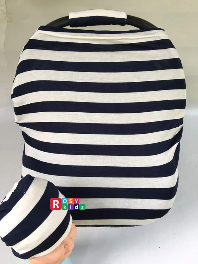 9pc Baby Boy Baby Girl Ultimate Set of Infant Car Seat Cover Canopy Headrest Blanket Hat Nursing Scarf, 25JE09