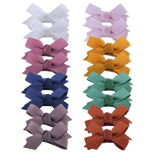 Boutique Baby Hair Clips in Fringe Bangs Toddler Tiny Hair Bow Snap Clips Infant Baby Girls Kids Hair Bows (8 Pairs)
