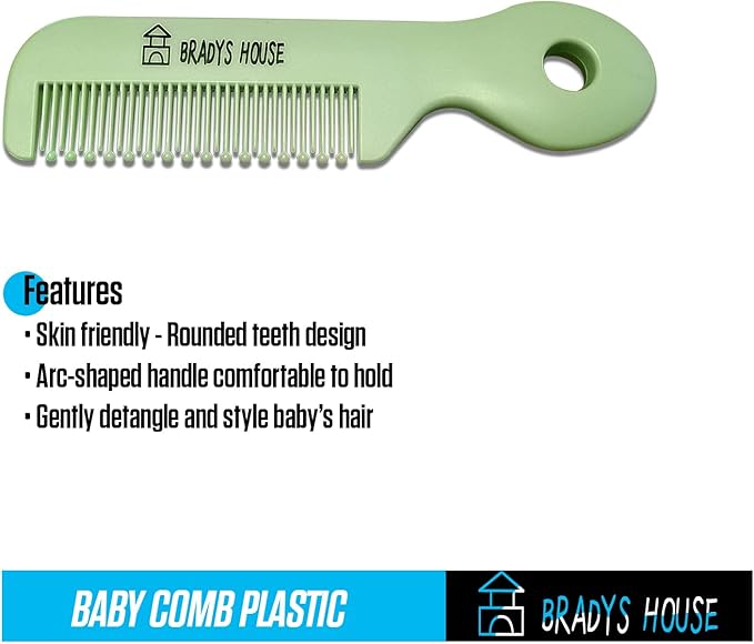 BRADYS HOUSE - 3 Piece Baby Hair Brush & Comb Set for Newborns- Soft Goat Bristle Hair-Brush, Silicone Bath Brush and Plastic Comb for Infant, Toddler, Kids - Baby
