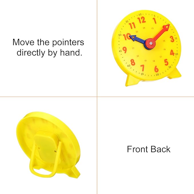 PATIKIL 4 inch Teaching Clock, 2 Pack Learn Clock Learning Tell Time Analog Clock Demonstration Clock 24 Hour 2 Pointers for Classroom Teacher, Yellow
