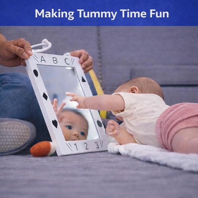 Premium Tactile Baby Mirror Toy for Tummy Time & Play, Double-Sided High-Contrast Sensory, Supports Crawling & Vision, Easy Clean, 12”x12” Large Size, Lightweight, Ideal Gift for 0–12 Months Babies