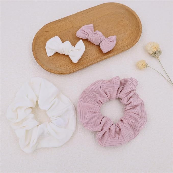 Sugarmelon Mommy and Me Headband Set Mother Baby Matching Turban Headbands for Toddler Baby Girls Women Scrunchies Hair Bow Hairbands (Dusty Pink/Snow)