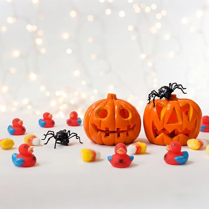 Capoda 100 Pieces Spider Ducks in Bulk, 1.2 Inch Mini Spider Web Rubber Ducks Tiny Ducking Duckies Fidgets for Kids Birthday Party Favors Bath Toys Goodies Bags Stuffers