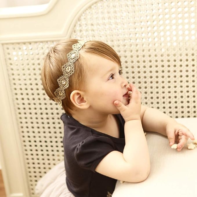 Hapibuy Gold Lace Flower Rhinestone Design Headpiece For Lovely Baby Princess Girls Hand Sewing Beads Hair Accessories Toddlers Headwrap for baby Girl