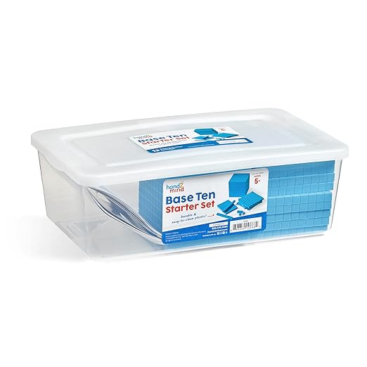 hand2mind Blue Plastic Base Ten Blocks Complete Classroom Set, Place Value Blocks, Counting Cubes, Math Blocks Kindergarten, Manipulative Kit for Mathematics for Elementary Teachers (Set of 161)