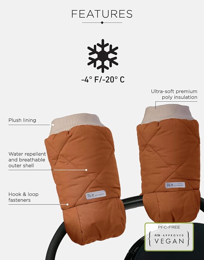 7AM Enfant Stroller Warmmuffs Gloves - Anti-Freeze Stroller Mittens for Handlebars, Water Repellent Hand Warmer Muff for Cold Weather, Plush Lined Stroller Warmmuffs | Winter Stroller Accessories