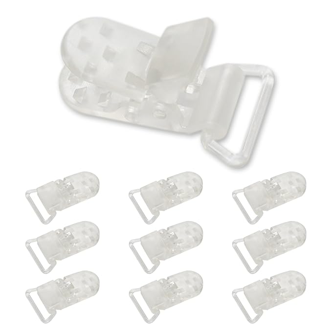 10-Pack Pacifier Clip Replacement Ends - BPA-Free Plastic Fasteners for DIY Baby Crafts, Sewing Bibs & Blankets Straps (3/4 Inch, Transparent)