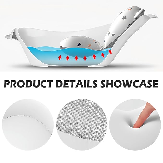 Baby Bath Support Cushion Soft Shower Bath Mat Adjustable Nonslip Newborn Toddler Bath Cushion for Baby 0-12 Months（White）