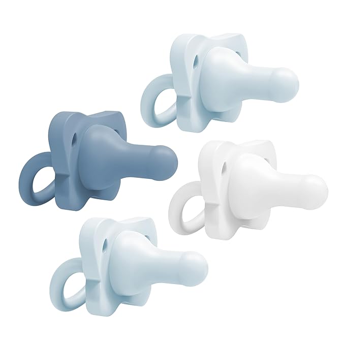 Dr. Brown's HappyPaci 100% Silicone Baby Pacifier, Contoured One-Piece Design, Light-Blue, Blue, White, 0-6m, BPA-Free, 8-Pack