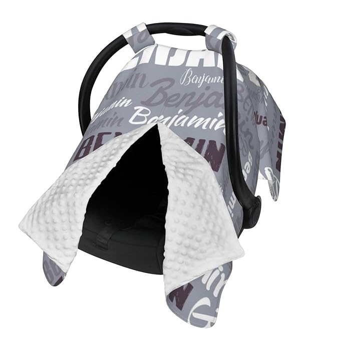 Personalized Baby Car Seat Canopy for Babies, Custom Name Baby Car Seats Covers for Boys Girls, Opening Minky Nursing Breastfeeding Cover for Infant, Carseat Canopies for Newborn (Gray)