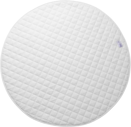 Baby Playmat 47x47 inch | Soft Linen Cotton, Non-Slip & Foldable | Washable Indoor Outdoor Mat for Infants & Toddlers with Carry Bag (Round) (Ivory Cloud)