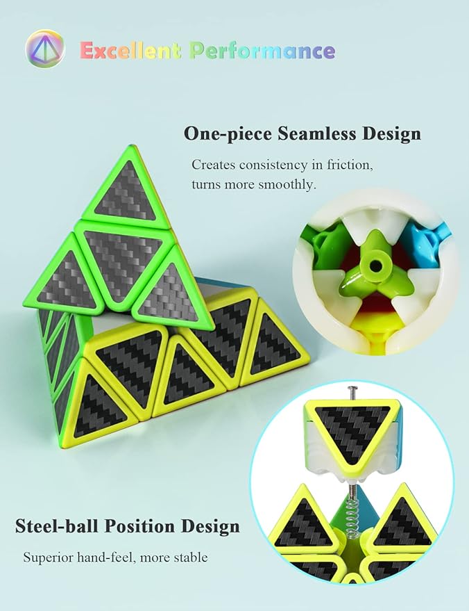 Speed Cube Set, Speed Cube Bundle of 2x2 4x4 Megaminx Pyramid Cube and Windmill Cube Smoothly Carbon Fiber Sticker Magic Cubes Collection for Kids & Adults [5 Pack]