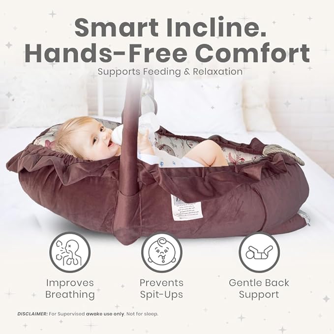 Newborn Lounger Pink - Flexible & Portable w/Infant Support Cushion, Soft & Breathable 100% Cotton - Multi-Use Supervised Baby Lounger for Floor, Travel, Changing Mat Alternative - Premium