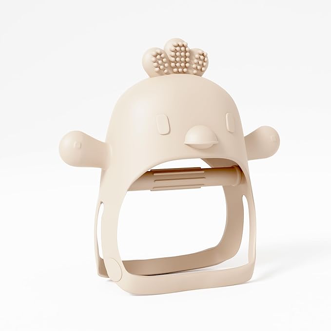 Beige Pacifier Teether Toy Never Drop Baby Teether Wrist Wearable Baby Teething Beige Baby Toys - Little Chick Newborn Toys by Muqee Peeko in Baby Safe Silicone Baby teether