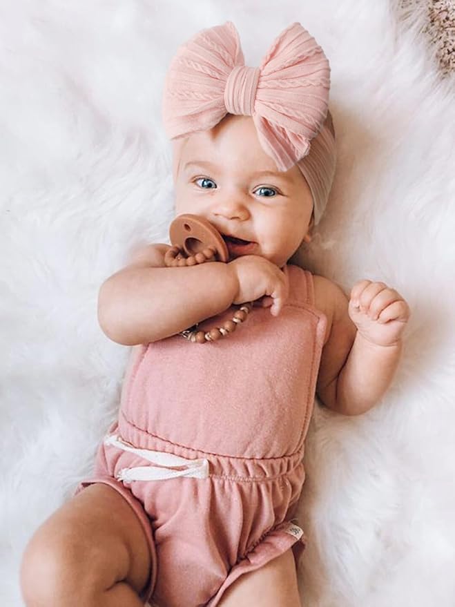 DRESHOW BQUBO Handmade Baby Headbands Soft & Stretchy Hair Bands with Bows Nylon Bows Hairbands for Girls Newborn Infant Toddlers Hair Accessories 3 pack