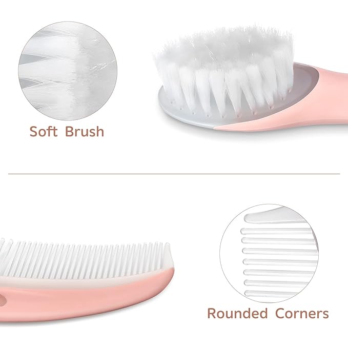 Baby Hair Brush and Comb Set Massage Scalp Brush for Newborn and Toddler 1Set (Pink)