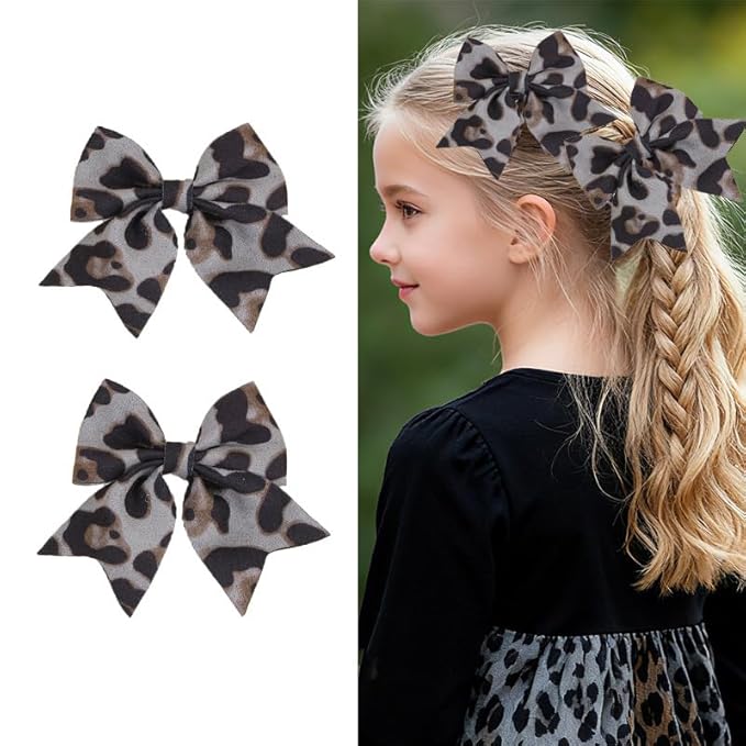 Baby Girls Leopard Bow hairpin girls leopard bow Hair Accessories for women.(FJ65) (2)
