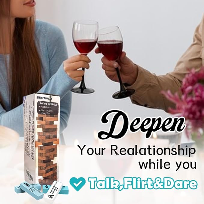 1step2dream Spanish Couple Game Adult Block, Stacking Blocks for Date Night, Romantic Wooden Gift