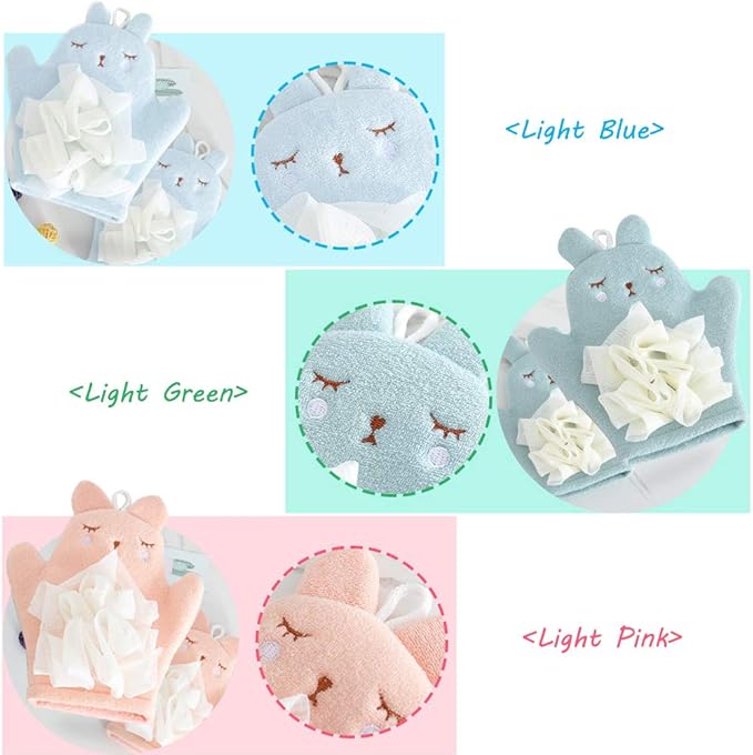Bath Sponge for Kids Cute Animal Shower Bathing Mitt Loofah Soft Wash Sponge Body Scrub for Baby Toddler (Set of 3