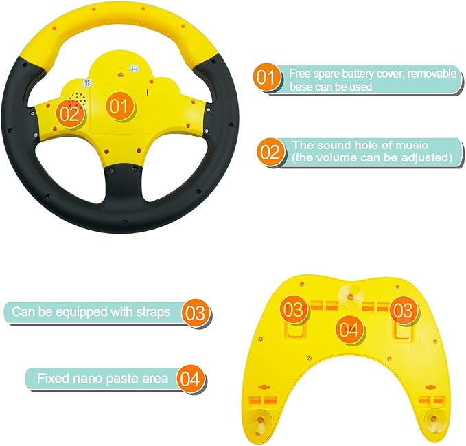 RedCrab Steering Wheel Car Driving Simulated Toy with Light and Music for Kids, Pretend Driving Seat Toys,Baby Electric Early Learning Educational Toys for Boys and Girls(Pink)