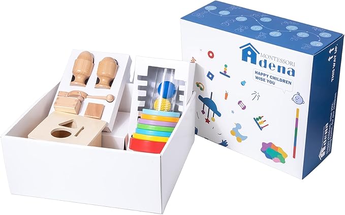 Adena Montessori Toys Play Kit for 0-15 Months Baby Interactive Toys Baby Brain Development Toys (Play Kit for 9-15 Months)