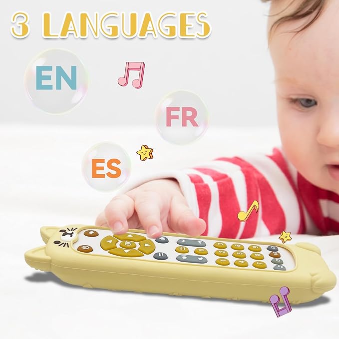 Soft Silicone Musical Teething Toys for Toddlers, Babies, Boys, Girls, 6-12 Months Baby Remote Control Shape Molar Teether Chew Toys Set Gift (Cat)