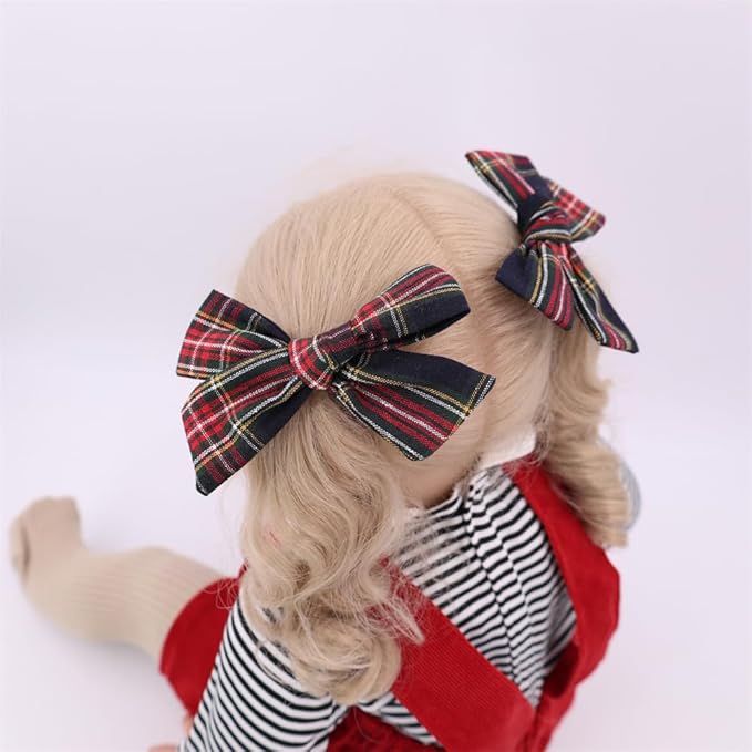 Set of 4 Tartan Black Bow Hair Clips for Little Girls Toddler Baby Mom Women Hair Barrettes Accessories 3 Styles School Uniform Plaid Bows
